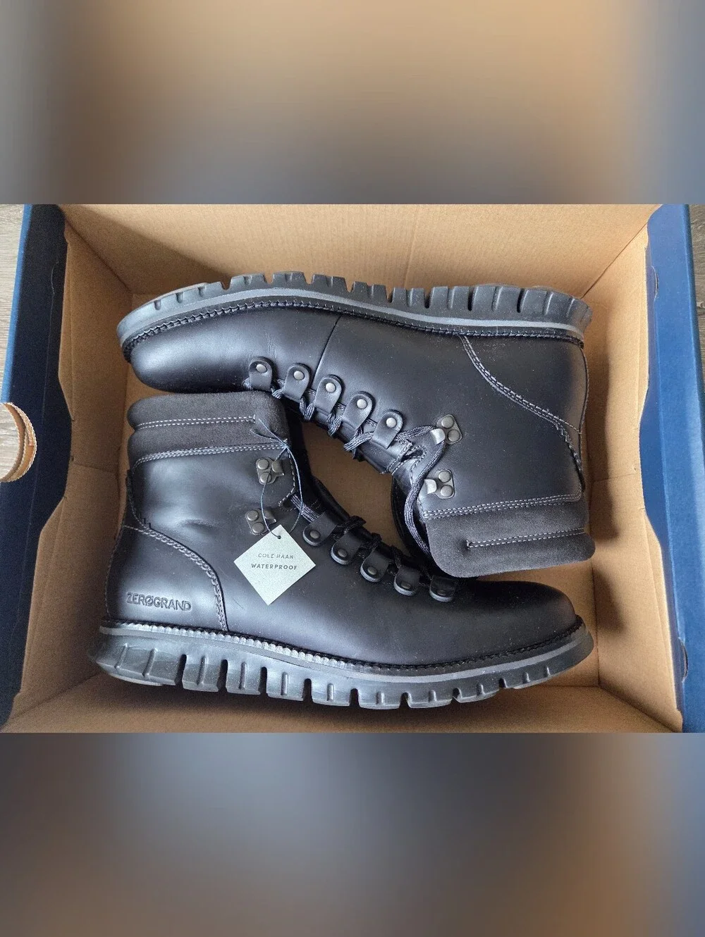 Cole Haan Black Leather Mountain-Style Boots